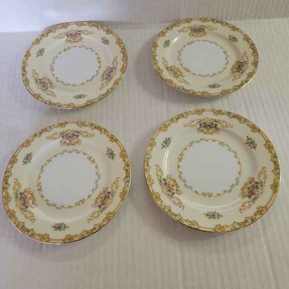 4 Noritake China Japan ACACIA Small Bread Side Desert Plates Gold Floral Pink - Picture 1 of 8